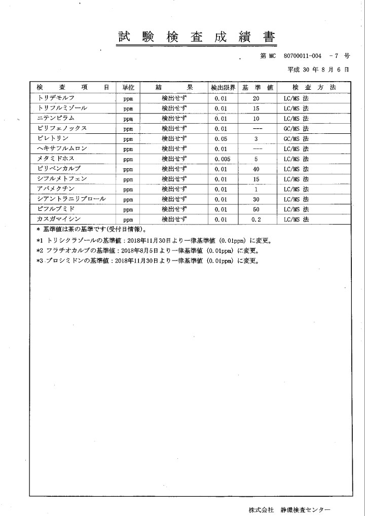 プーアール茶　試験検査成績書7
